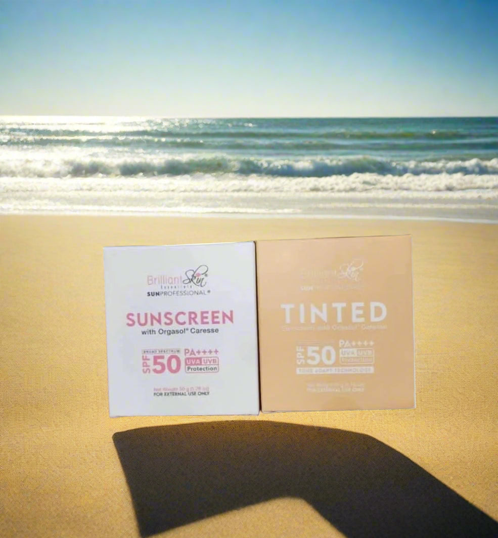 BRILLIANT SKIN ESSENTIALS Sunscreen with 3 Variants Tinted and white SPF50 with orgasol caresse debsline.co