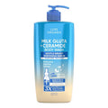 Luxe Organix Body Wash 1000ml with radiance and skin repair, creamy cleansing body care product in a clear bottle.