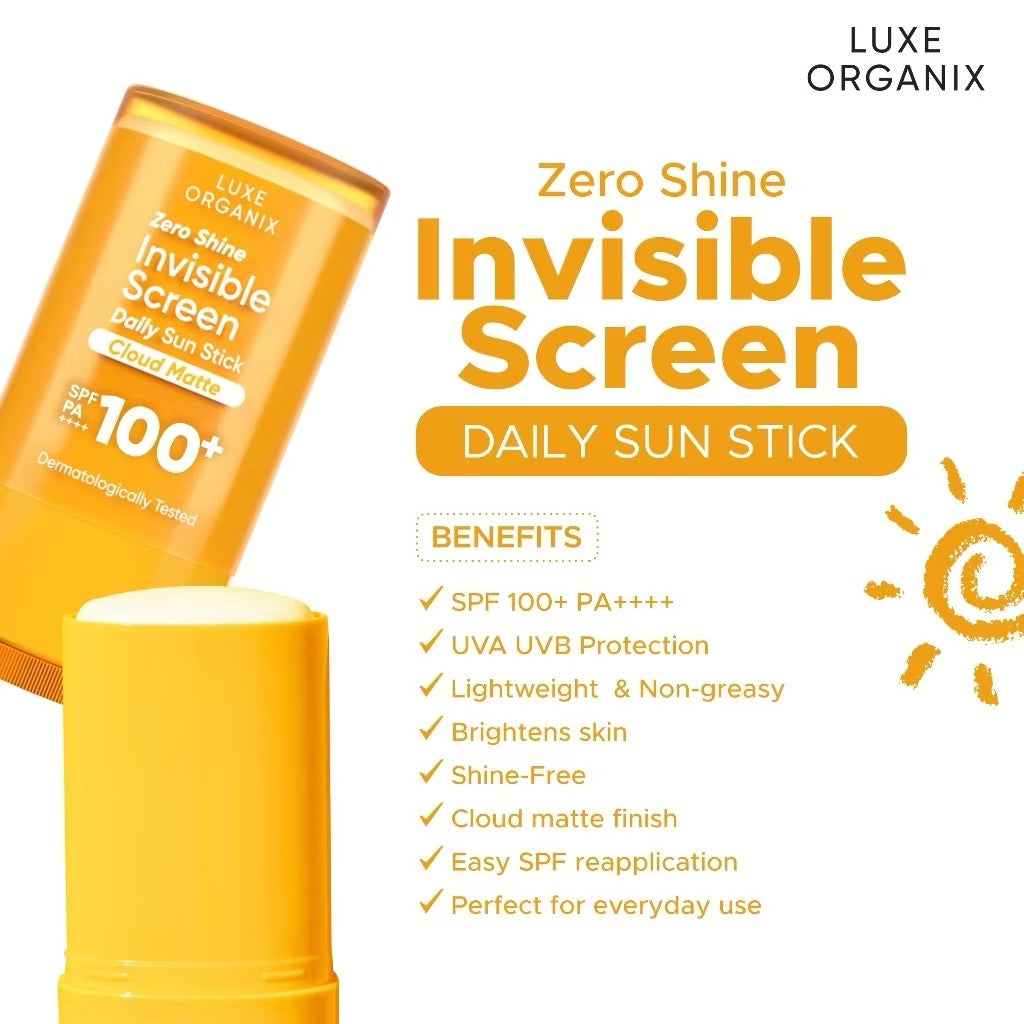 LUXE ORGANIX LUXE ORGANIX Zero Shine Invisible Screen Daily Sun Stick SPF100 17g- benefits Debsline.co