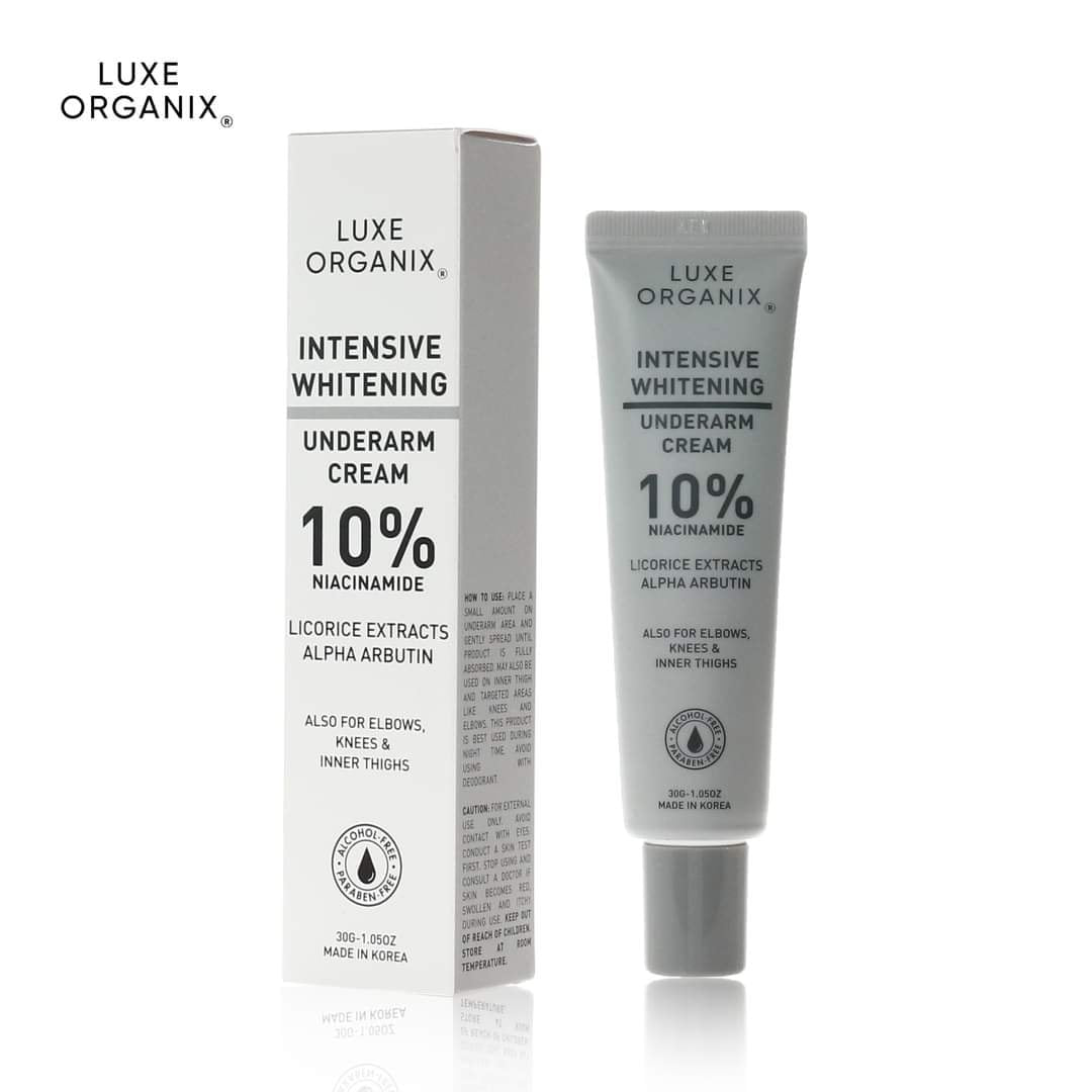 Luxe Organix Intensive Whitening Underarm Cream packaging on a white background