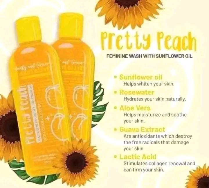 Pretty Peach Feminine Wash 150ml with Sunflower Oil with Cooling Effects Brightening Hydrating Organic - Debsline.co  -  