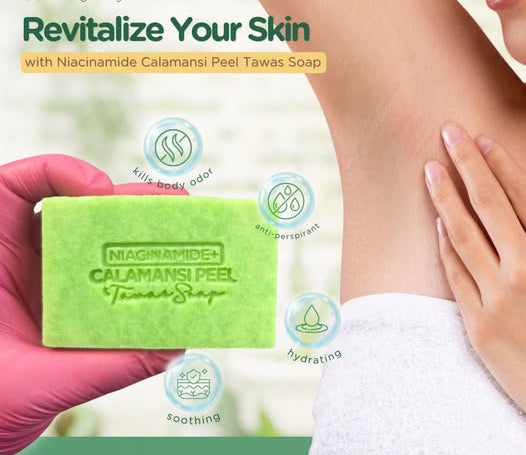 Rustic Beauty Niacinamide Calamansi Peel Tawas Soap 100g Brightening Neutralised Body Odour, pore cleansing and oil control bar soap with underarm image
