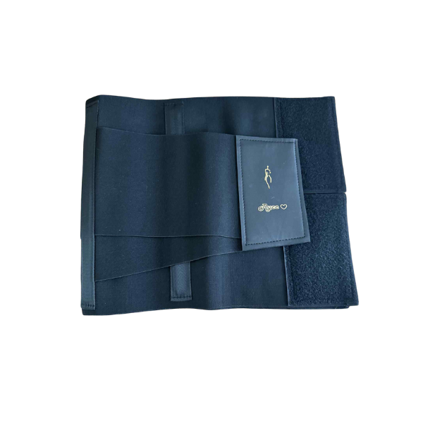 Folded black body shaper waist trainer  with a brand Ryce logo on a white background