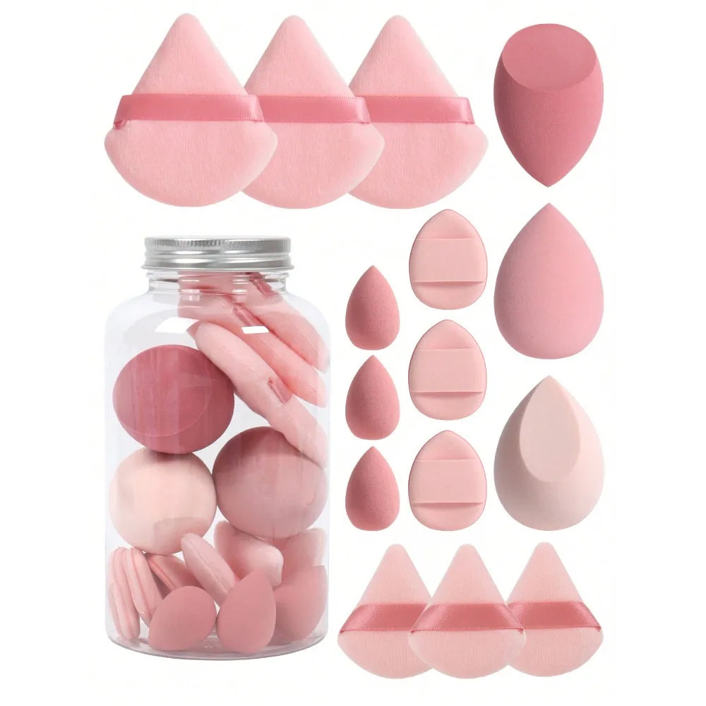 15pcs Makeup Sponge Set With Storage Jar, Powder Puff  Mini Powder Puff Mini Finger Air Cushion Triangle puff