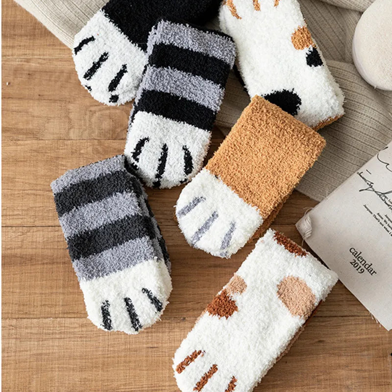 Kawaii 3D Animal Paw Fleece Socks - Cozy Home & Sleep Socks for Women