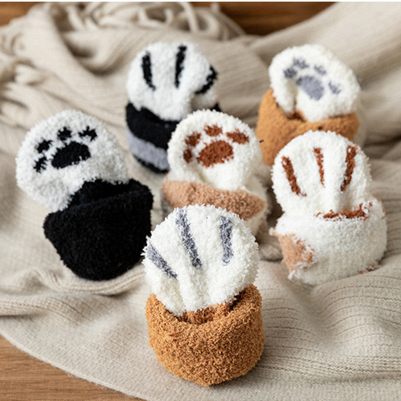 Kawaii 3D Animal Paw Fleece Socks - Cozy Home & Sleep Socks for Women