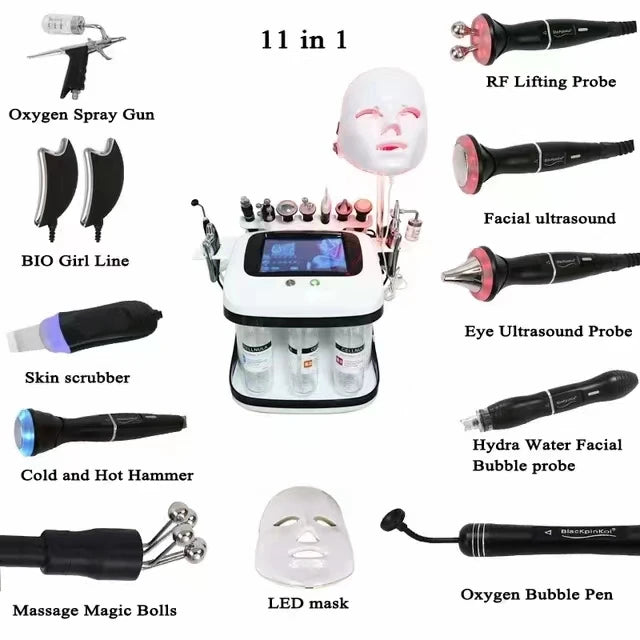 2025  Newest 11 In 1 H2o2 Aqua Peeling Lift Skin Bubble Moisturizer Oxygen Hydrofacial Machine, Skin Care Cleansing Facials