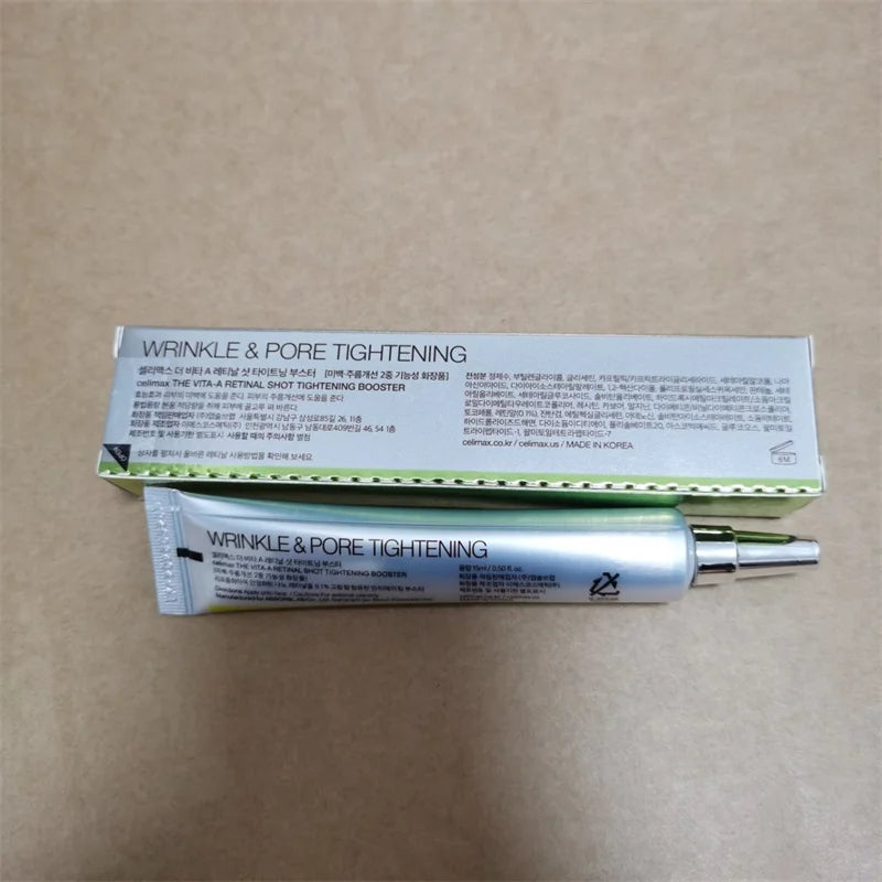 Wrinkle and pore tightening cream with packaging on a beige background