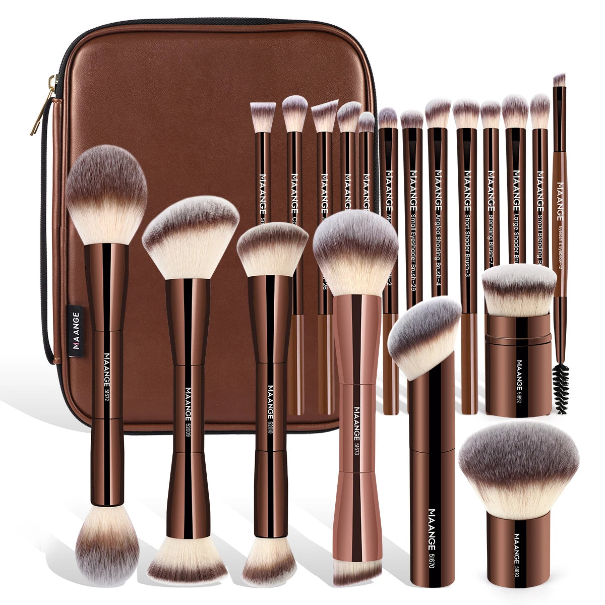 MAANGE 20pcs Pro Makeup Brushes + Storage Bag Dual End Foundation Powder Blush Eyeshadow Brush Beauty Blending Organizer Tool