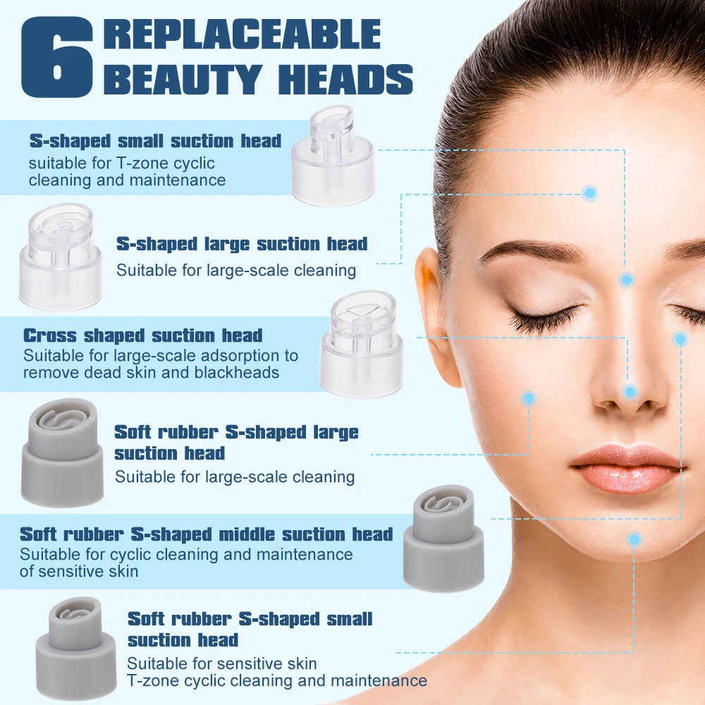 Replaceable beauty heads for facial cleaning with a woman's face in the background