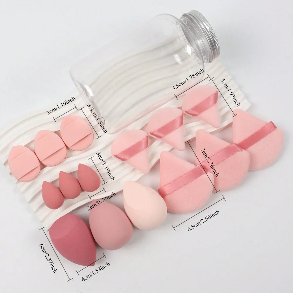 15pcs Makeup Sponge Set With Storage Jar, Powder Puff  Mini Powder Puff Mini Finger Air Cushion Triangle puff