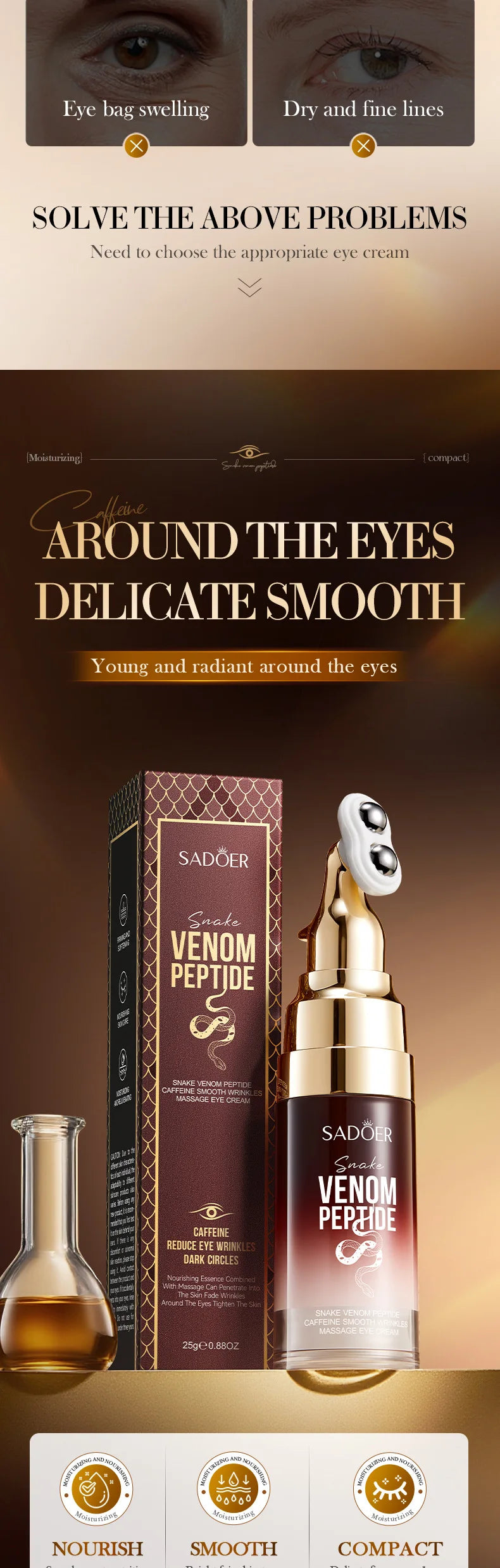 Snake Venom Eye Cream with Roller Ball – Anti-Wrinkle & Caffeine Eye Serum