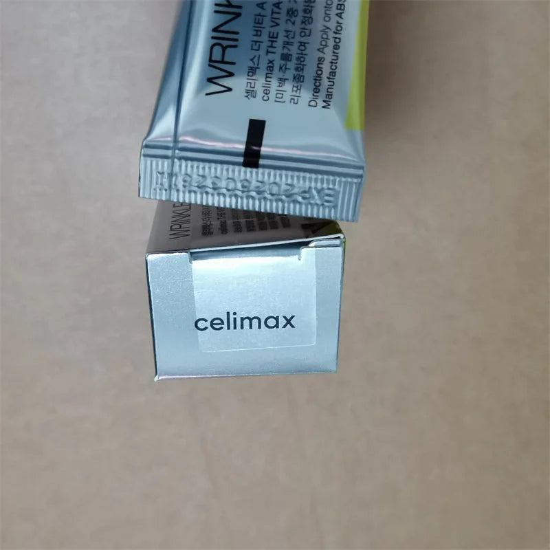 Celimax wrinkle cream packaging on a beige background