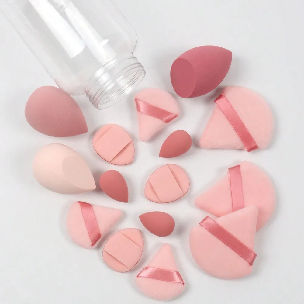 pink makeup blender with powder puff mini finger puff with jar storage