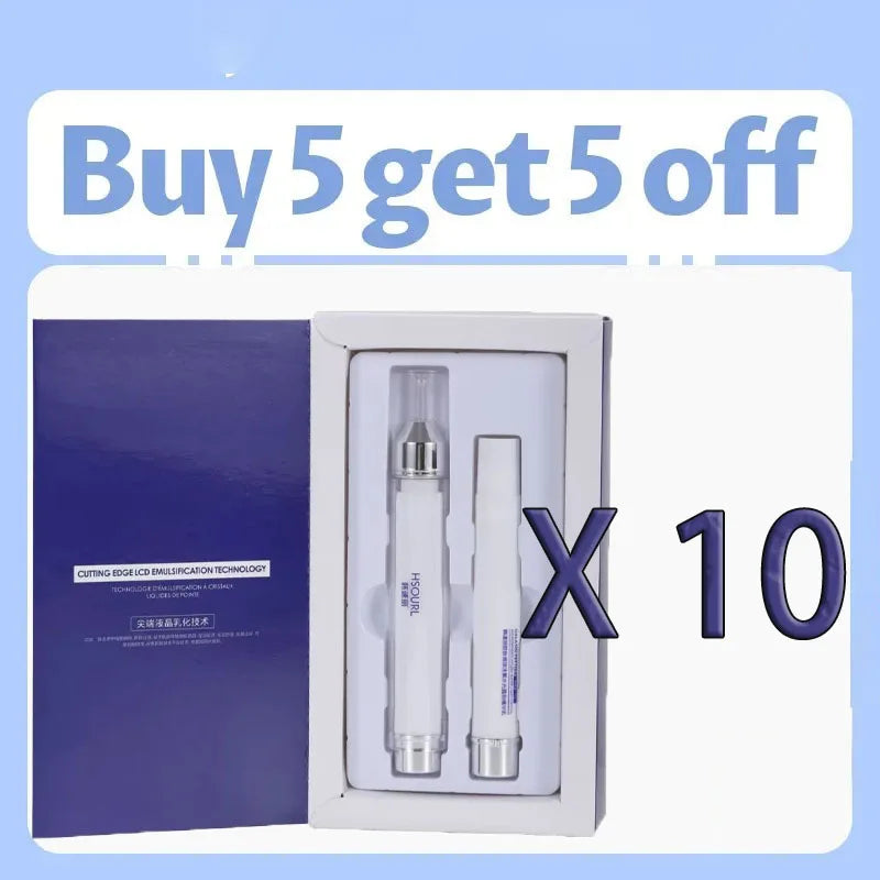 Product packaging with two white bottles and a promotional text overlay on a light blue background