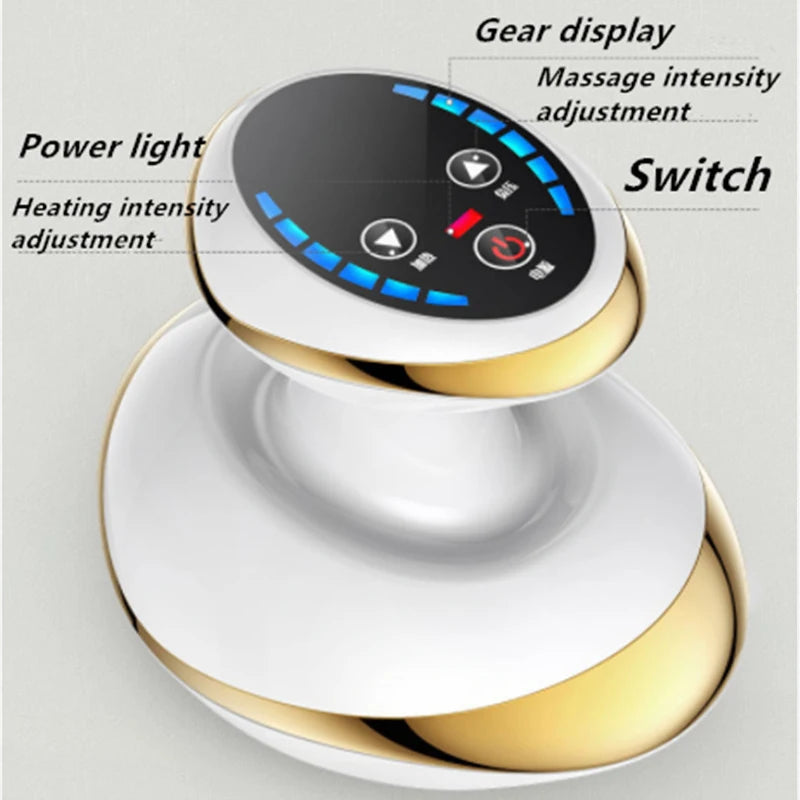 White and gold electronic device with control panel on a gray background