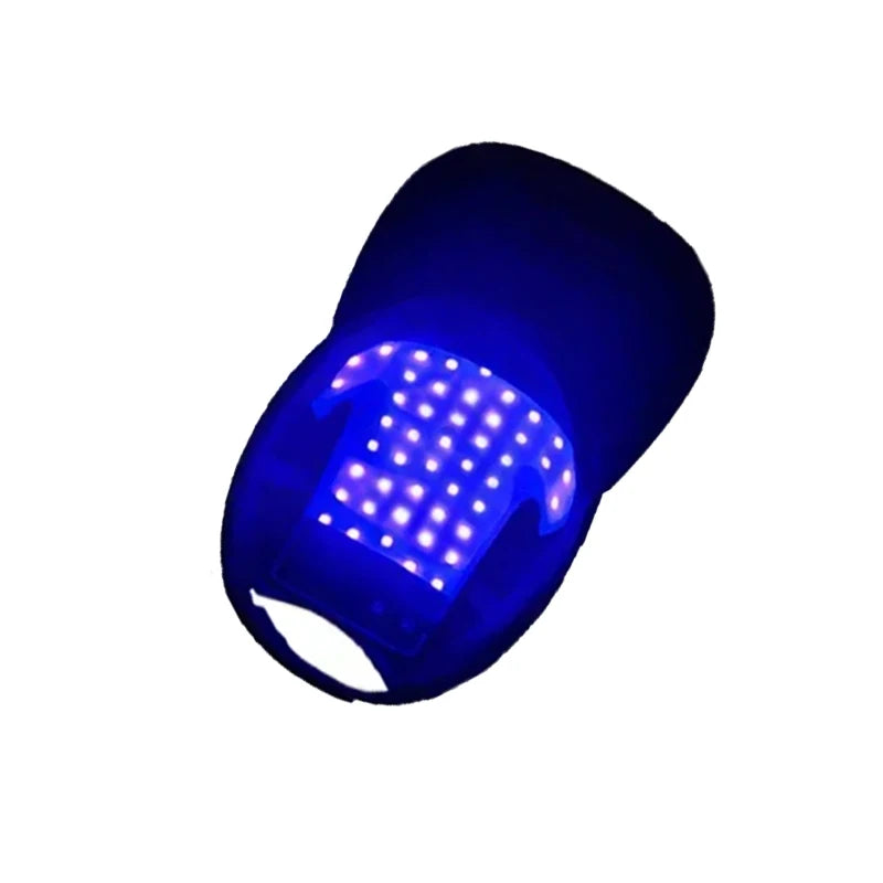 Blue LED light bulb on a white background