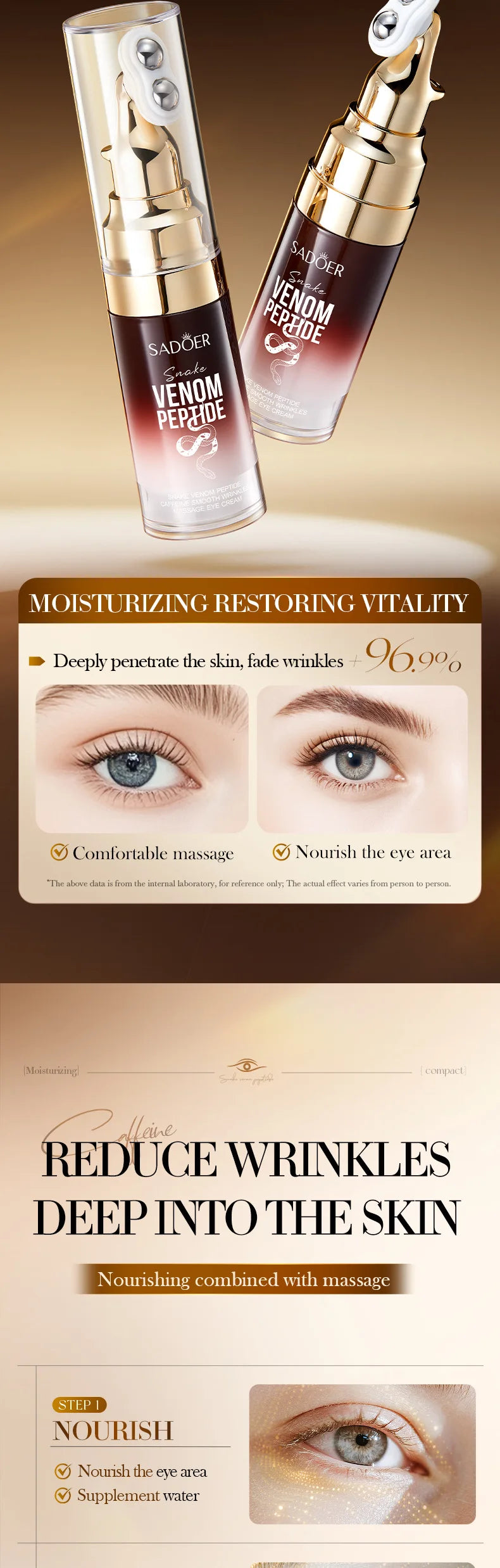 Snake Venom Eye Cream with Roller Ball – Anti-Wrinkle & Caffeine Eye Serum