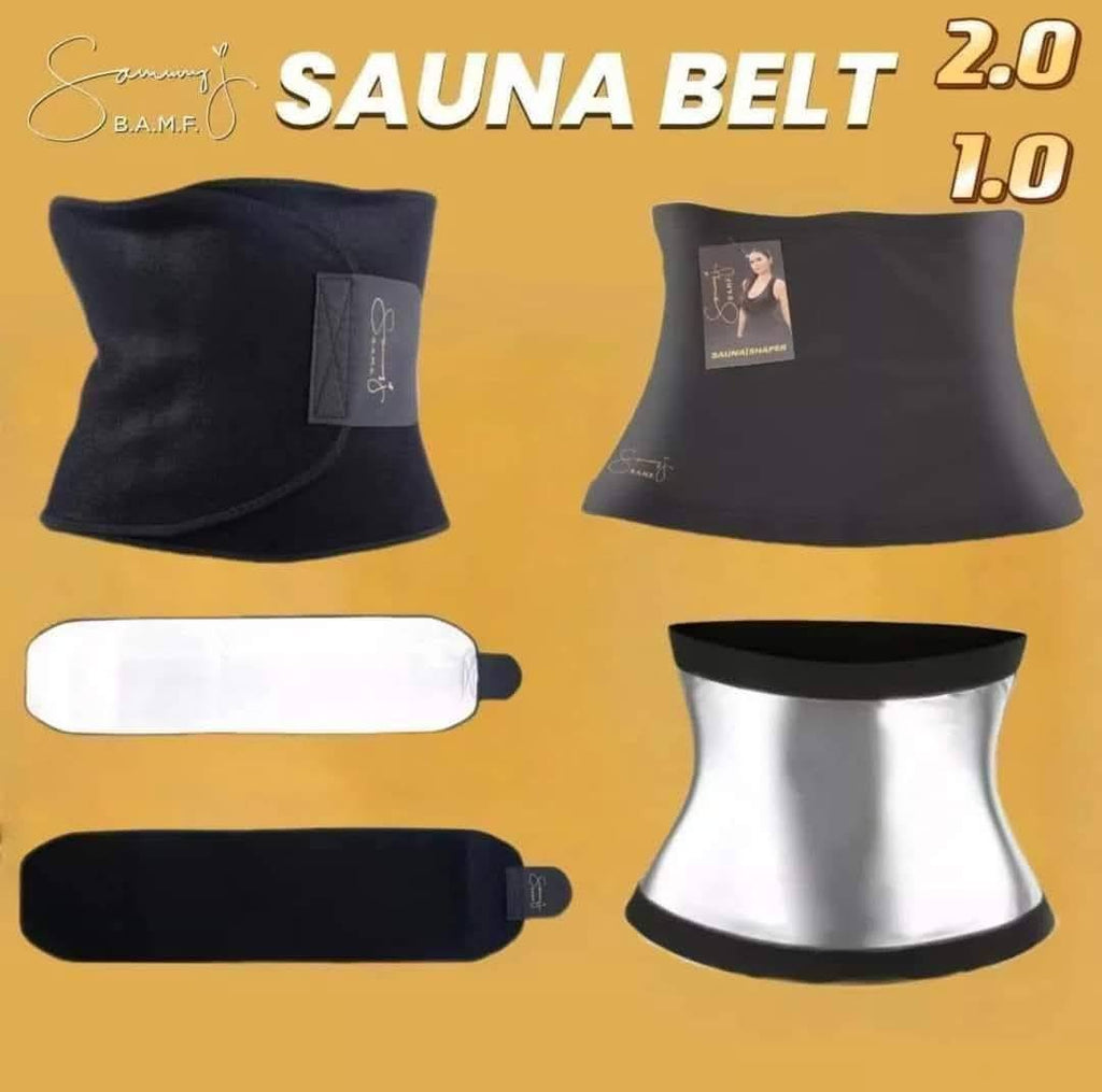 Sammy  J B.A.M.F sauna belt 2.0 1.0 Black sauna belt on a yellow background