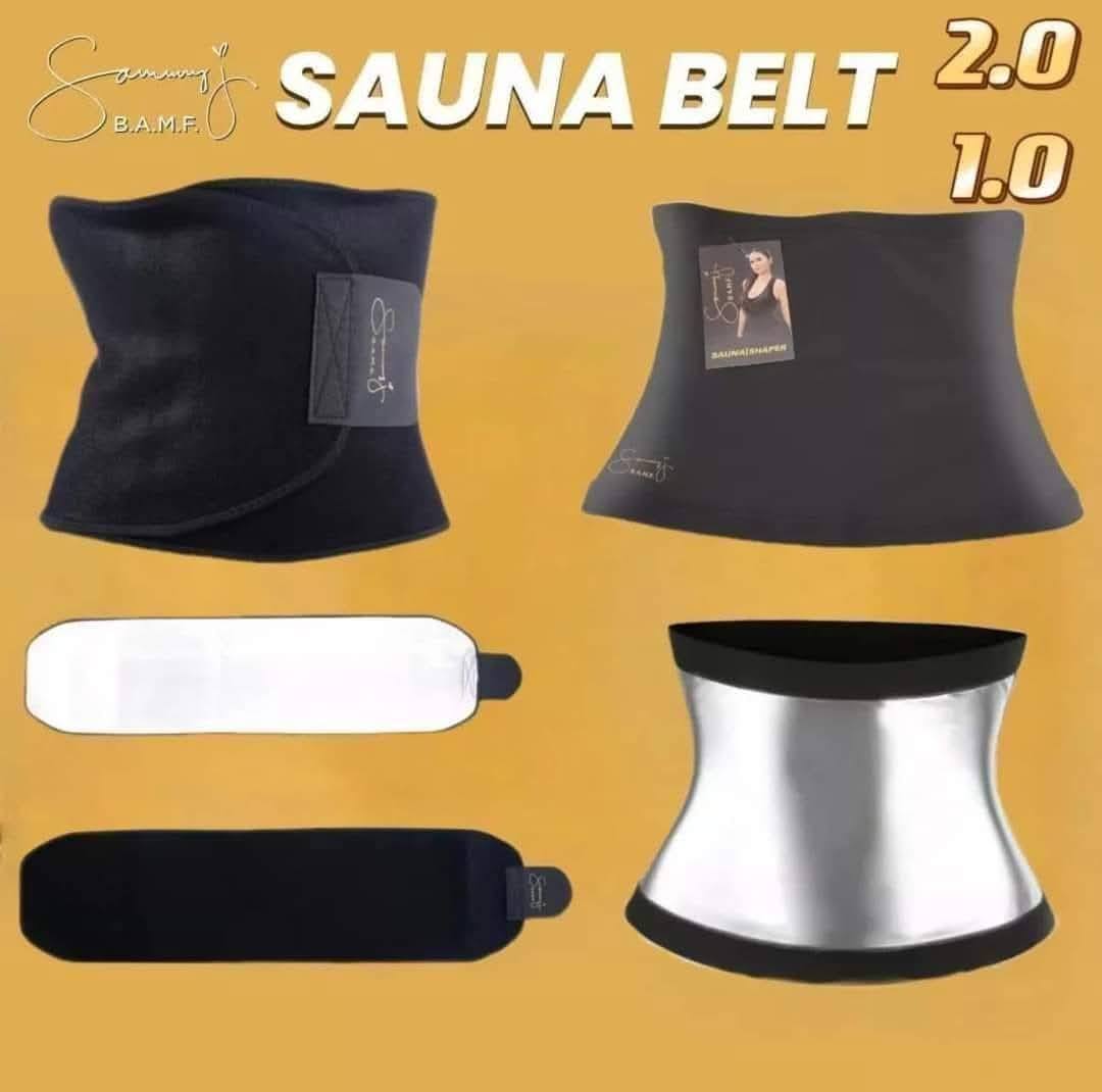 Sammy  J B.A.M.F sauna belt 2.0 1.0 Black sauna belt on a yellow background