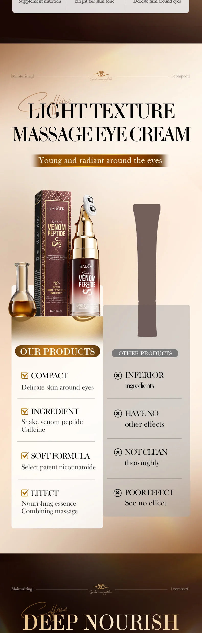 Snake Venom Eye Cream with Roller Ball – Anti-Wrinkle & Caffeine Eye Serum