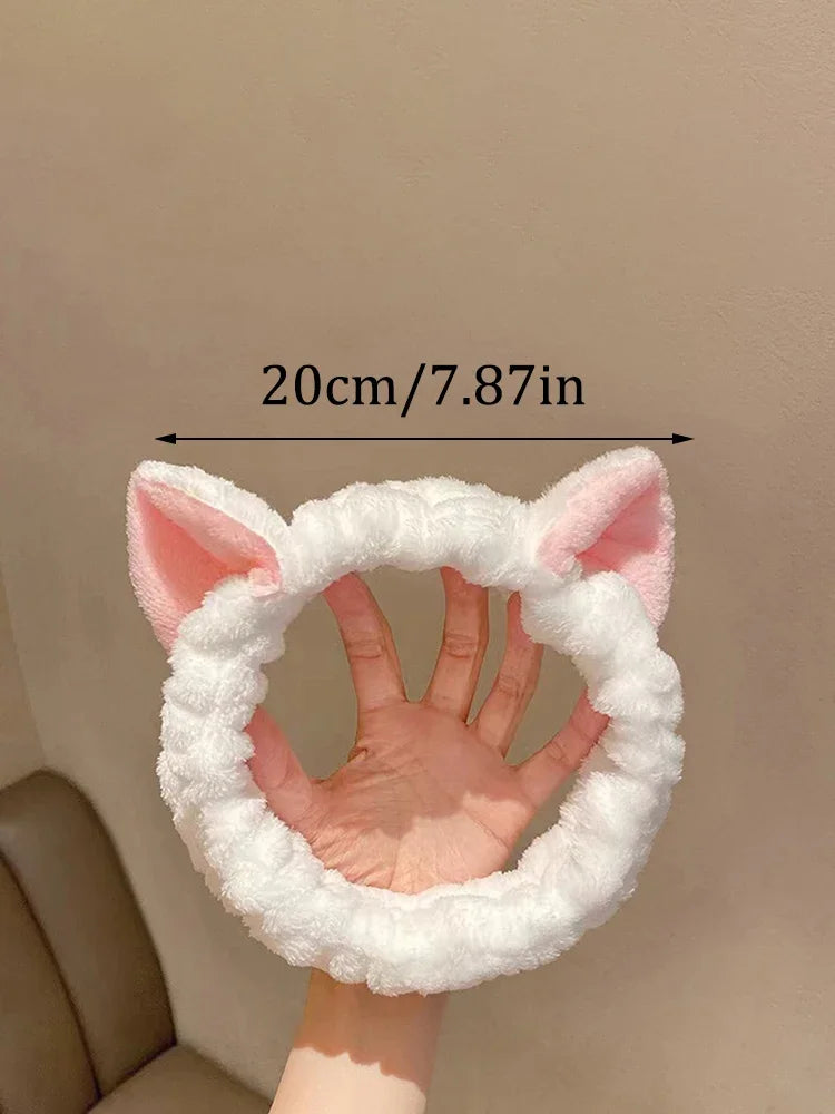 Hairband Cat Coral Plush Headband Cute Soft Hair Bow Headband Hairband Wash Face Makeup Headband Bandage Girl Accessories