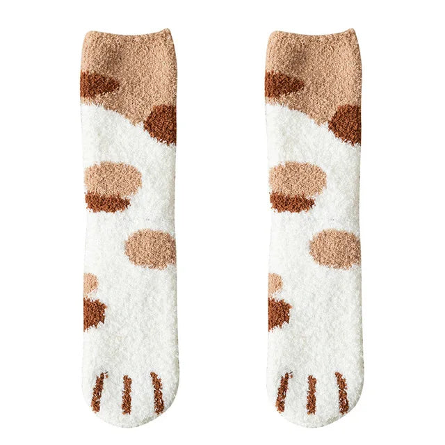 Kawaii 3D Animal Paw Fleece Socks - Cozy Home & Sleep Socks for Women