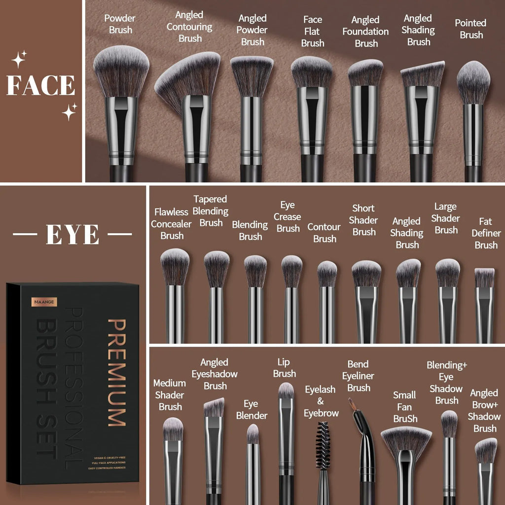 MAANGE 25-Piece Professional Makeup Brush Set – Complete Face & Eye Collection