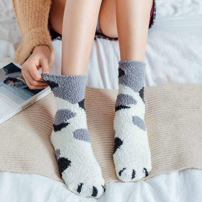 Kawaii 3D Animal Paw Fleece Socks - Cozy Home & Sleep Socks for Women