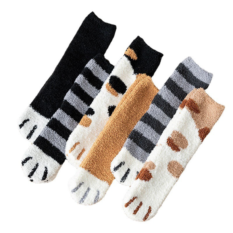 Kawaii 3D Animal Paw Fleece Socks - Cozy Home & Sleep Socks for Women