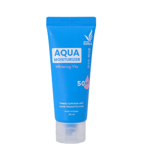 Blue tube of Aqua Moisturizer on a white background