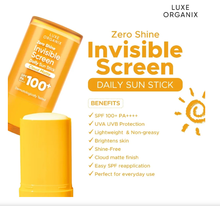 Luxe Organix Zero Shine Invisible Screen Daily Sun Stick cloud matte finish