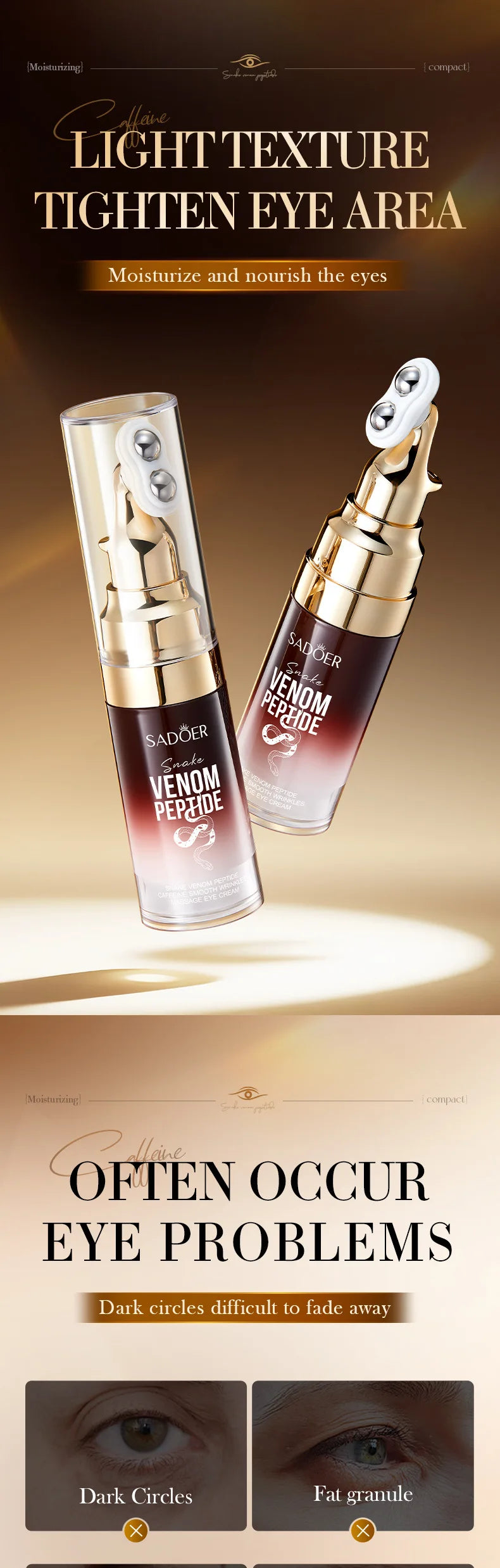 Snake Venom Eye Cream with Roller Ball – Anti-Wrinkle & Caffeine Eye Serum