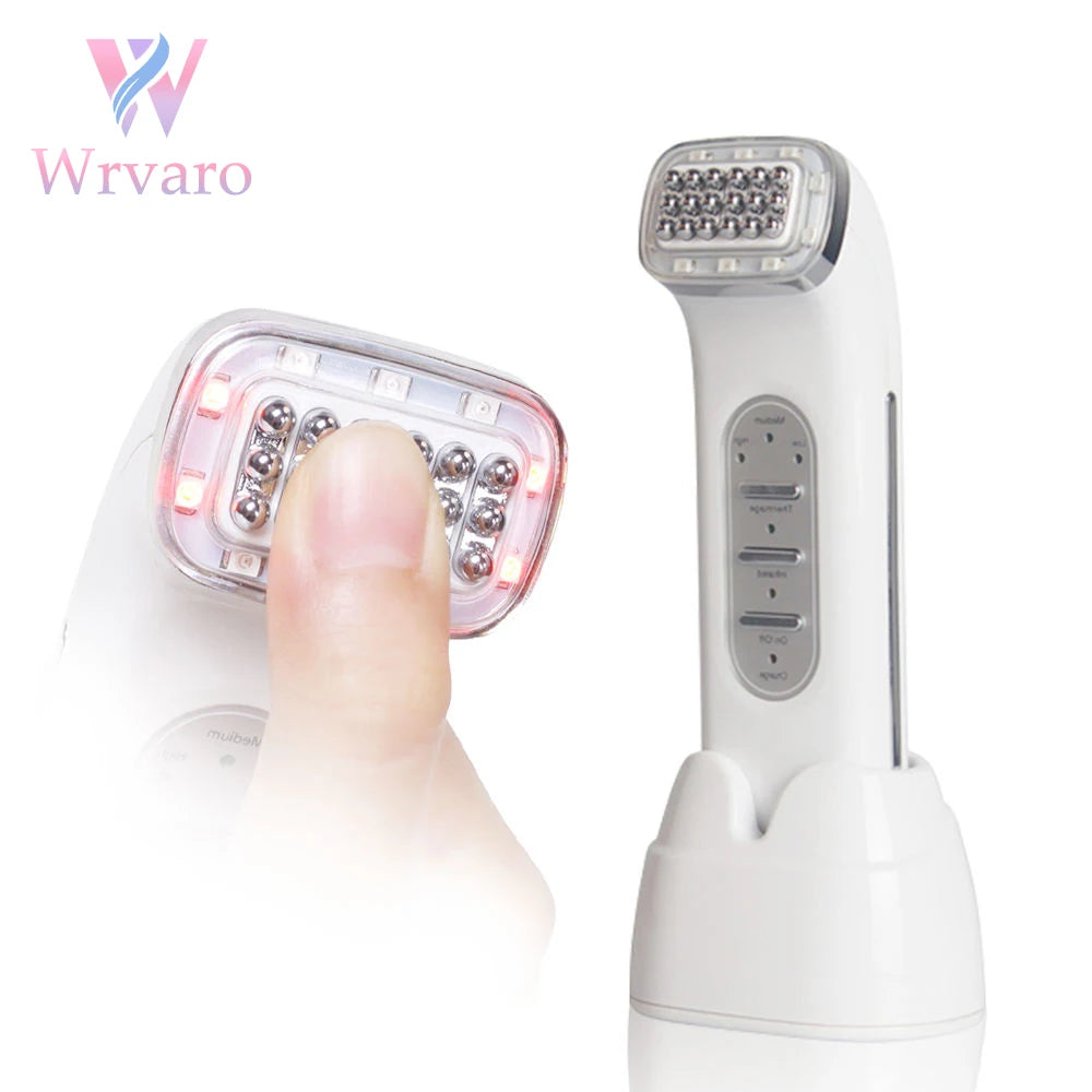 White handheld device with LED lights being used on a finger, branded 'Wrvaro'.