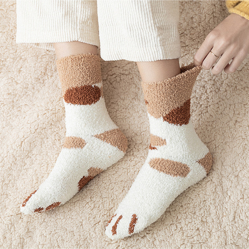 Kawaii 3D Animal Paw Fleece Socks - Cozy Home & Sleep Socks for Women
