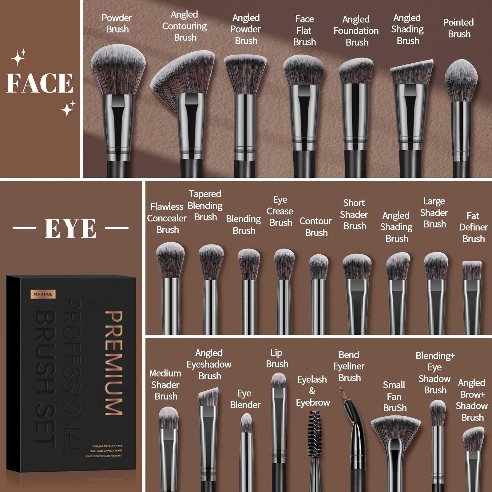 MAANGE 25-Piece Professional Makeup Brush Set – Complete Face & Eye Collection