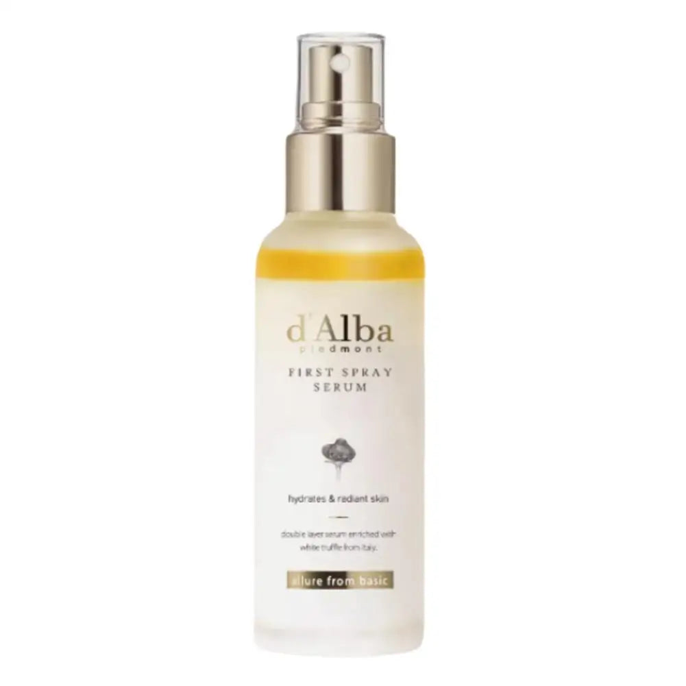 d'Alba first spray serum bottle on a white background