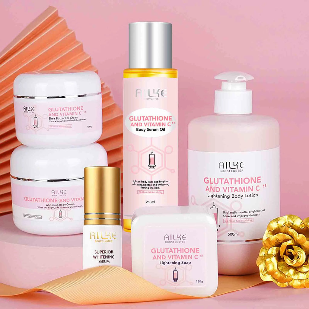 AILKE Brightening Skin Care Set, With Vitamin C, Glutathione, Reduce Spots, Moisturizing, Smooth Soft Skin, Improve Skin Radiant