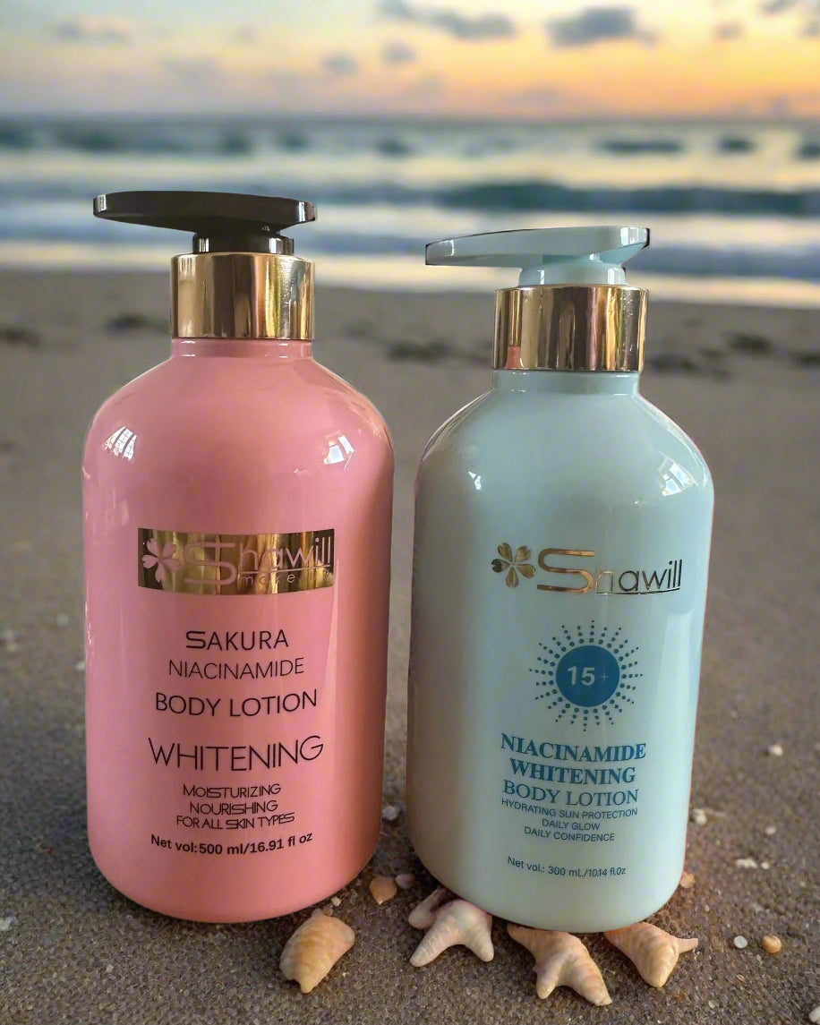 Shawill Make-up Sakura Niacinamide Whitening Body Lotion 500ml For All Skin Type or Shawill SPF15 Whitening Body Lotion 300ml - Debsline.co  - body care 