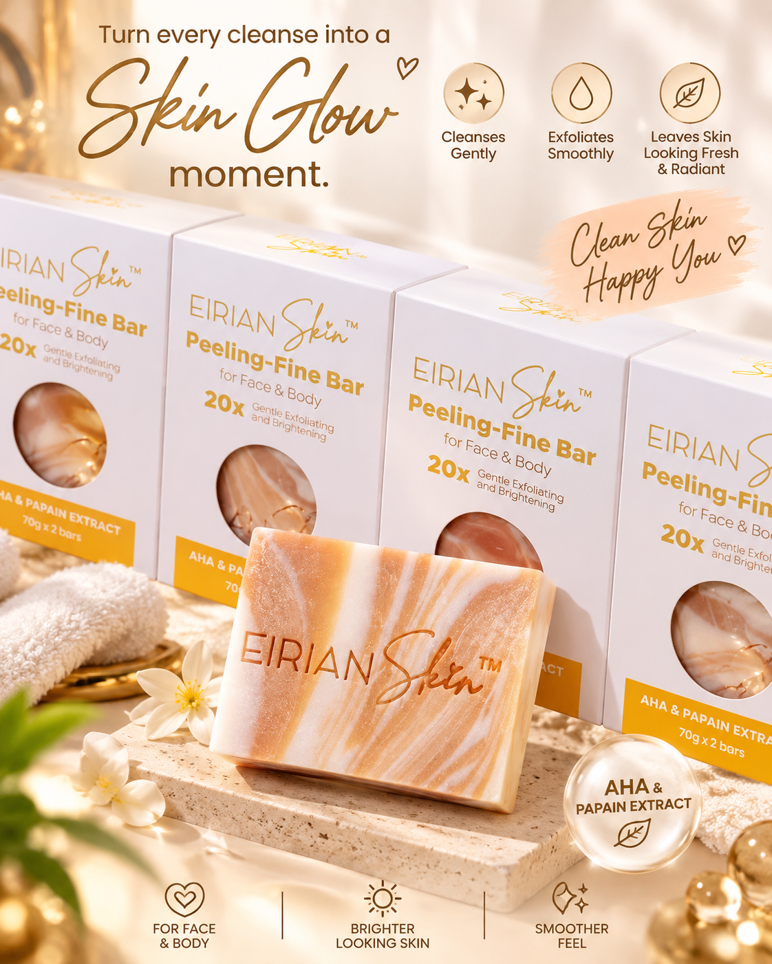 Eirian Skin Peeling-Fine Bar Face & Body Soap – 2 × 70g