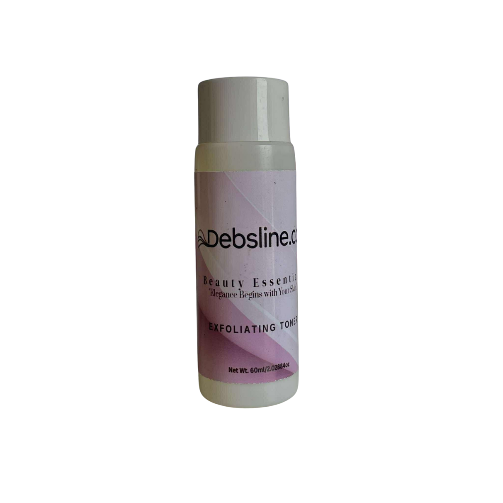 Debsline exfoliating tonic bottle on a white background