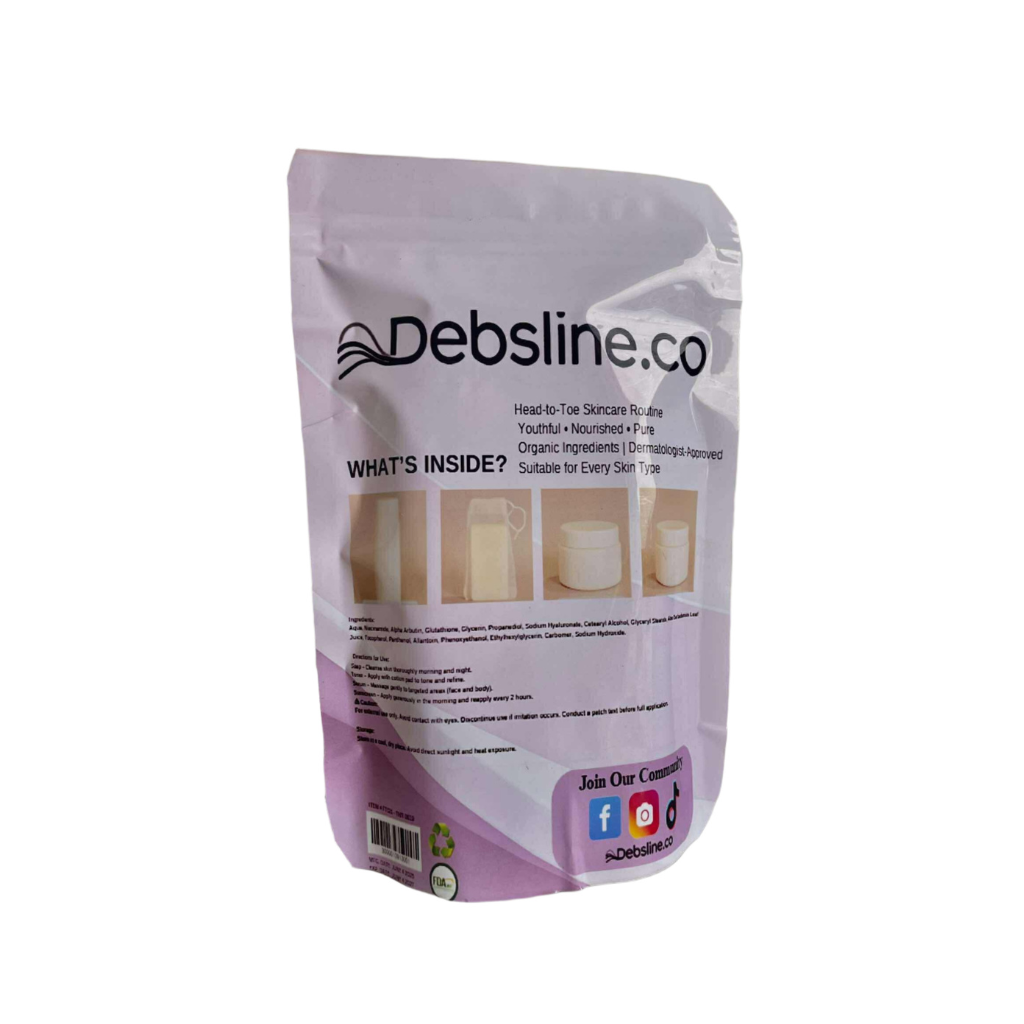 Debsline.co skincare product packaging on a white background