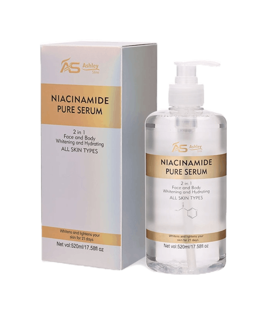 Niacinamide pure serum bottle and packaging on a white background