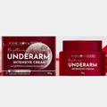 Jennie Moon Care Brightening Underarm Intensive Cream shown in its red outer box and matching red jar on a light gray background.