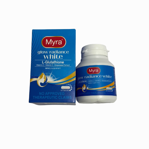 Myra Glow Radiance White L-Glutathione dietary supplement packaging