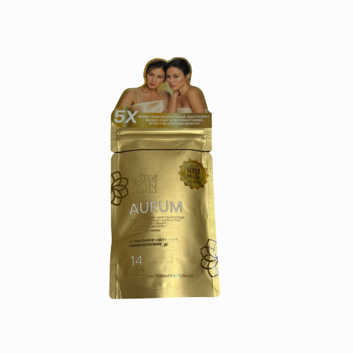 AURUM travel-size supplement pouch, front and back packaging