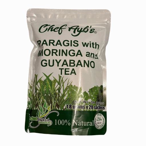 Chef Ayb's Paragis with Moringa and Guyabano Tea sachets with the resealable pouch