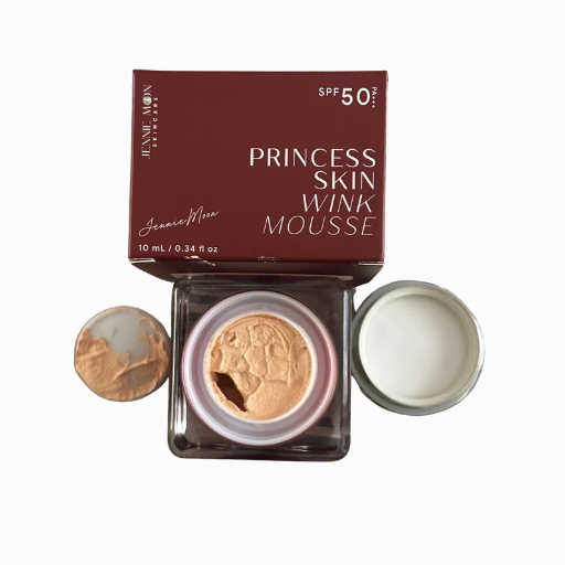 Jennie Moon Princess Skin Wink Mousse compact beside its SPF50 PA+++ box