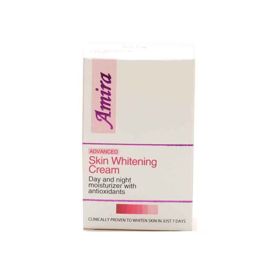 Amira skin whitening cream for hyperpigmentation melasma uneven skin tone darks spots acne marks with packaging on a white background box ZOOM