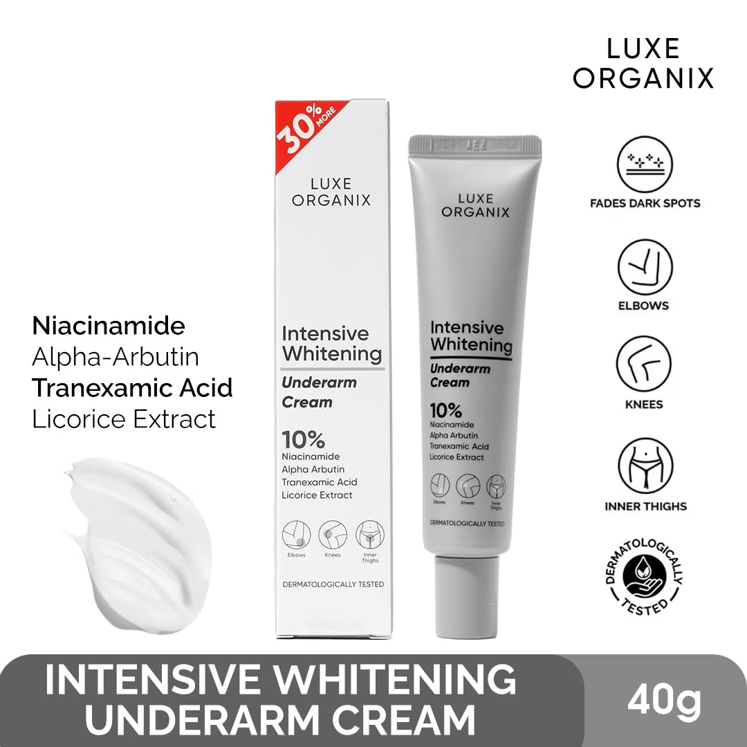 Luxe Organix Intensive Whitening Underarm Cream packaging on a white background